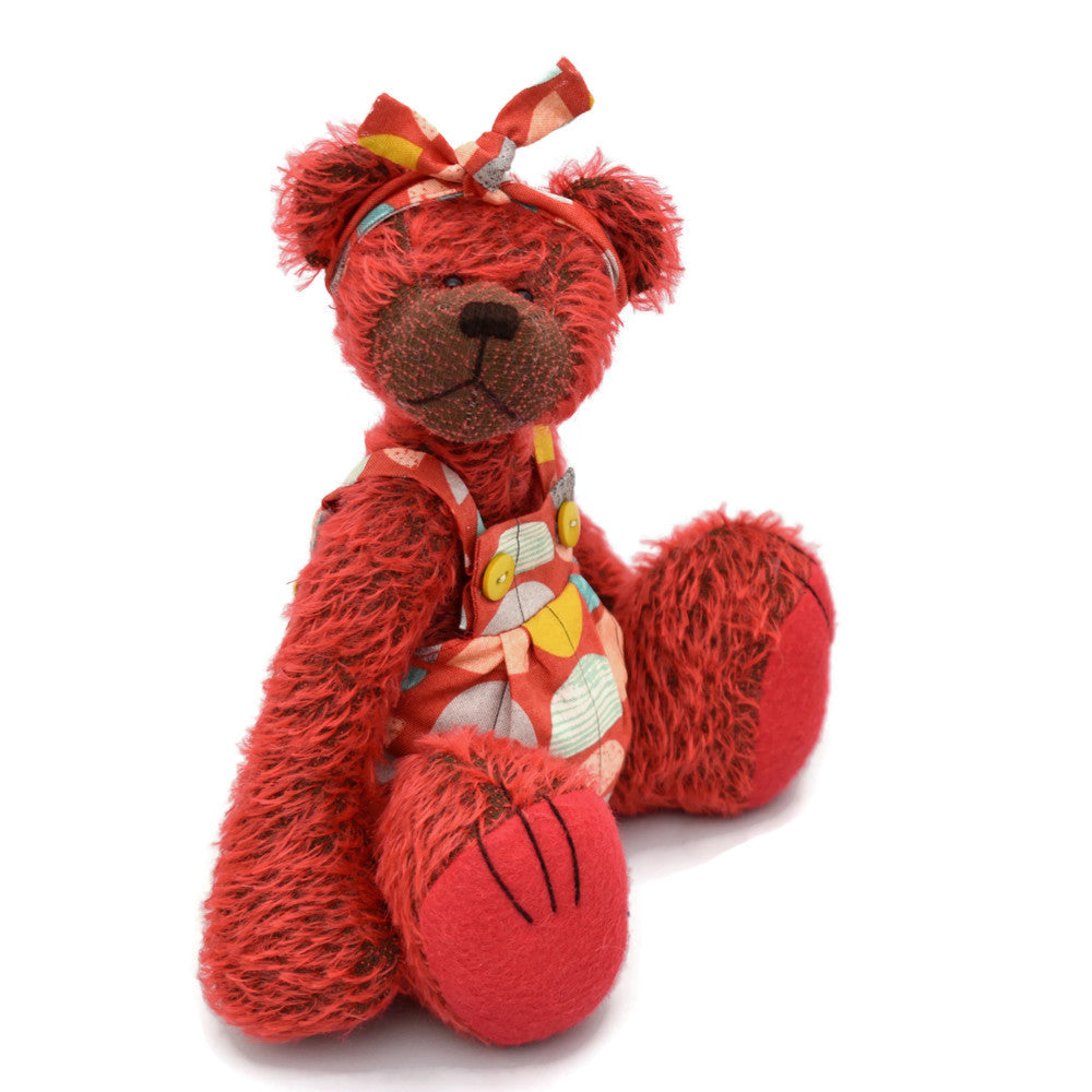 Red sparse mohair collectable teddy bear