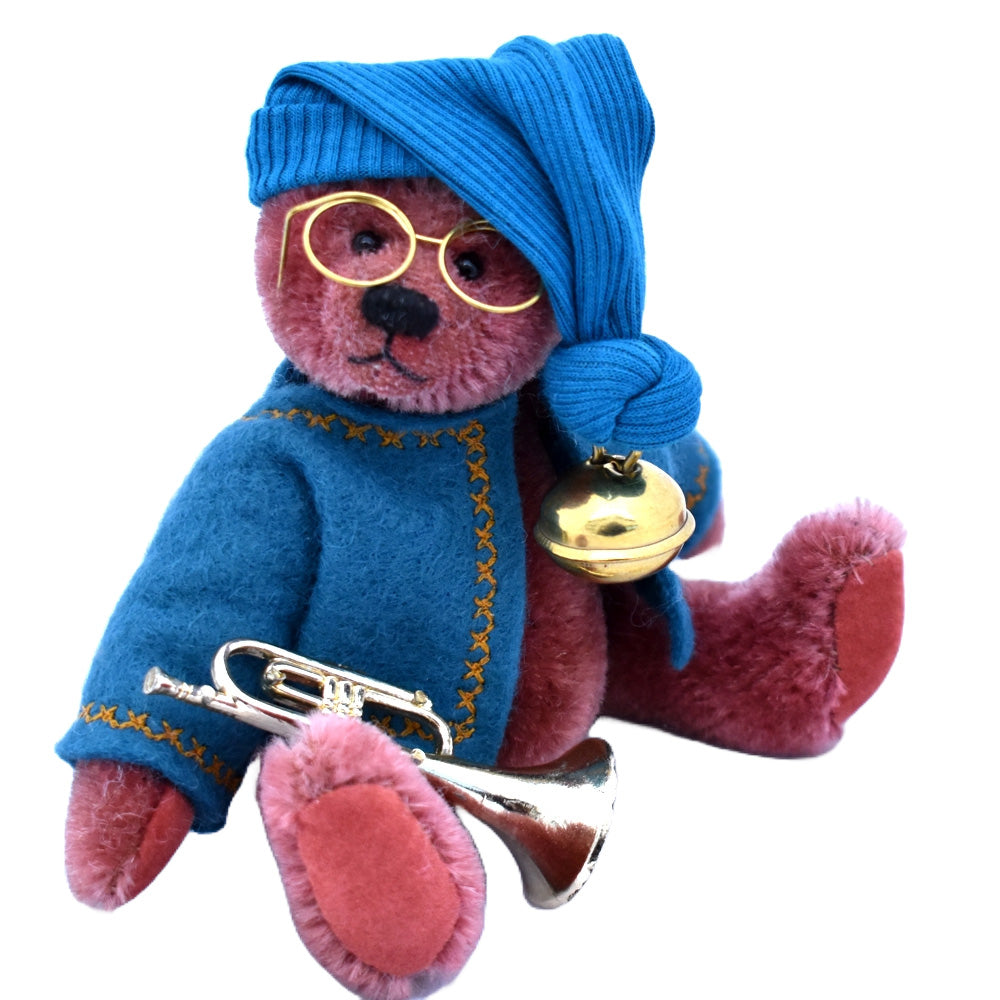 Handmade miniature teddy bear in dark rose pink mohair