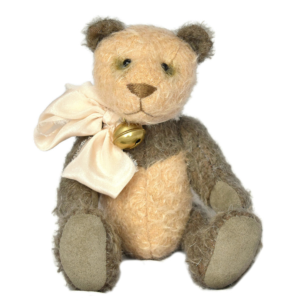 Green and peach mohair OOAK panda bear