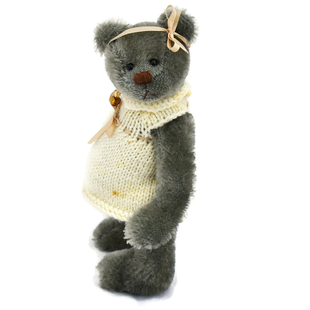 Sage green mini teddy bear for collectors.