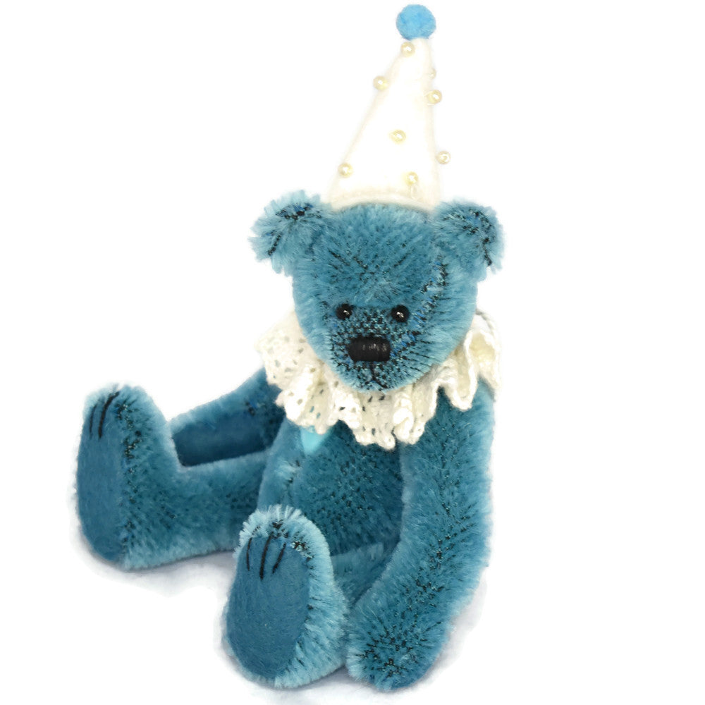Handmade mini one of a kind teddy bear in blue mohair