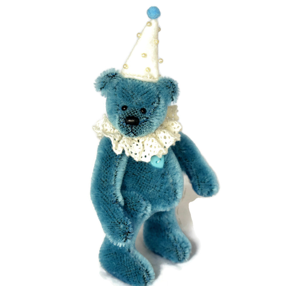 One of a kind handmade blue mini teddy bear