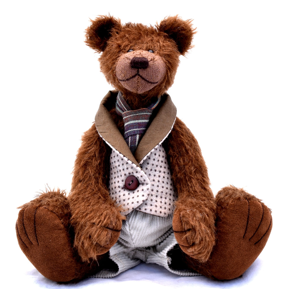 Brown mohair teddy bear seated