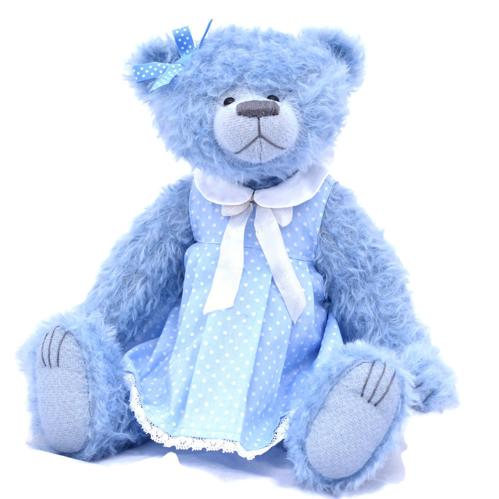 Blue mohair handmade teddy bear