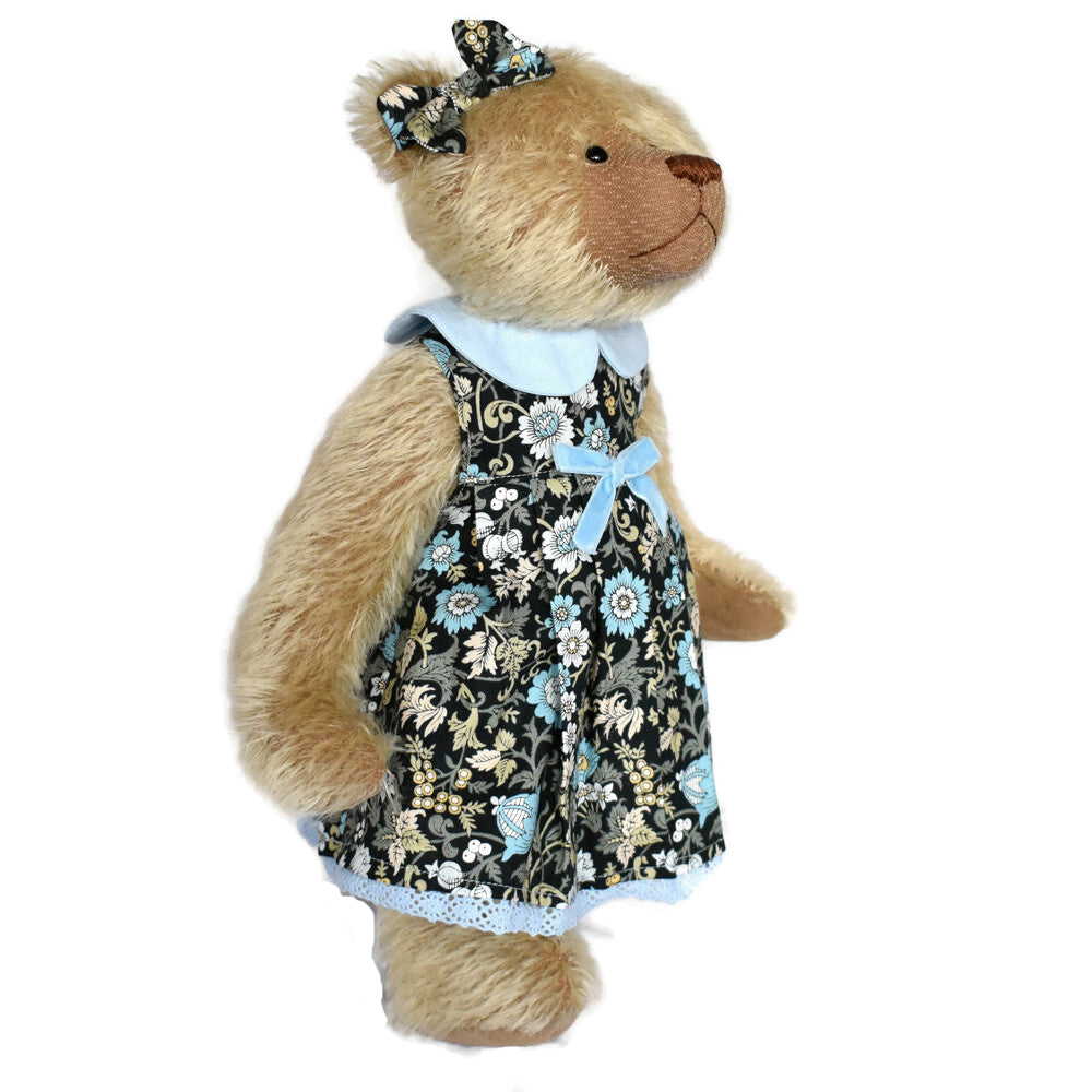 Artist collectable teddy bear in floral dress